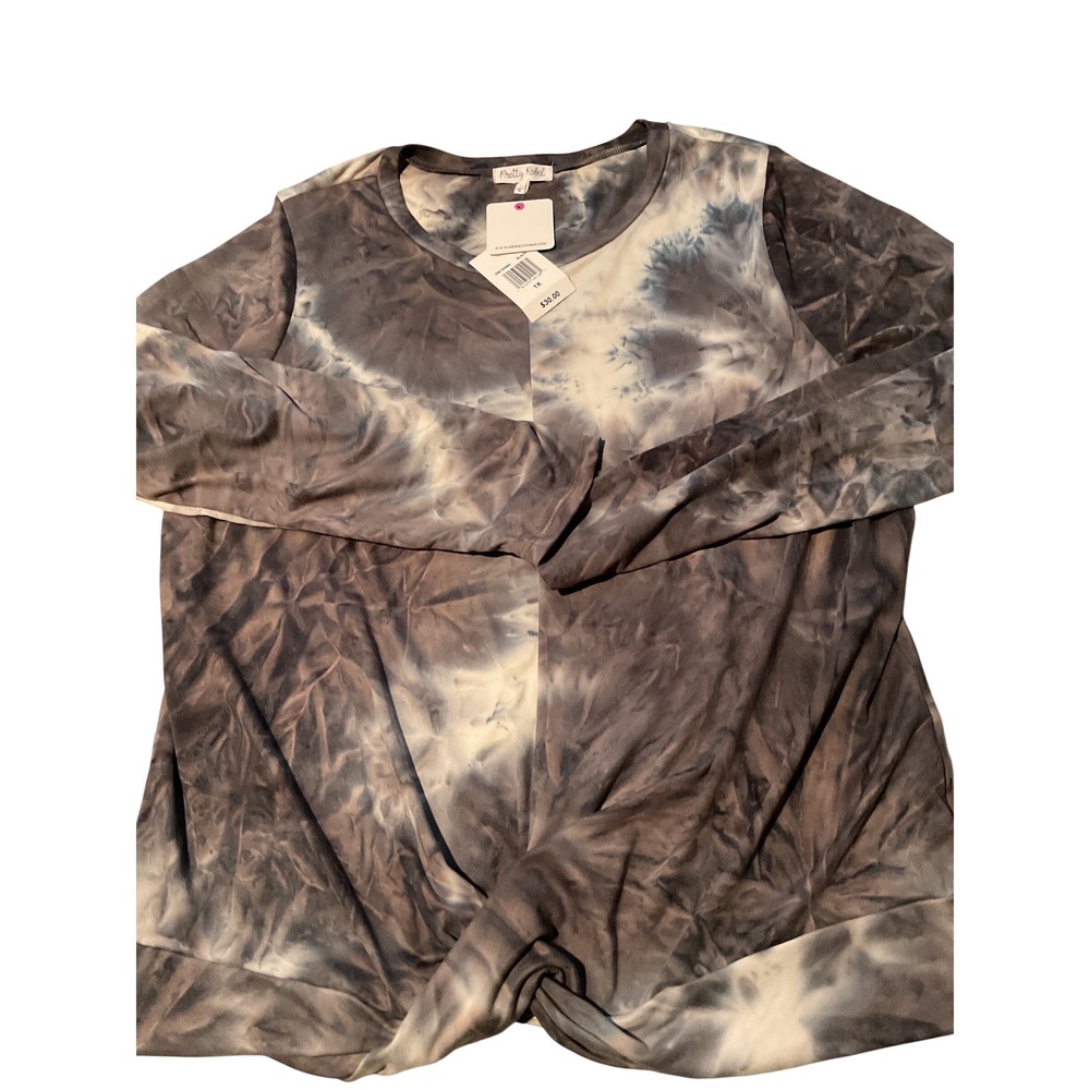 Pretty Rebel Tie Dye Long Sleeve Top 1X Black White Gray Made in USA